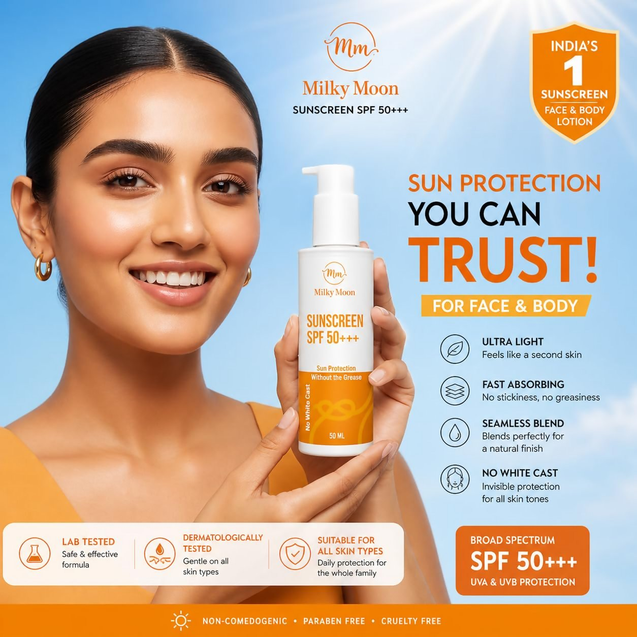 Milky Moon Sunscreen For Oily Skin Spf 50 Pa+++ Lightweight & Non-Greasy