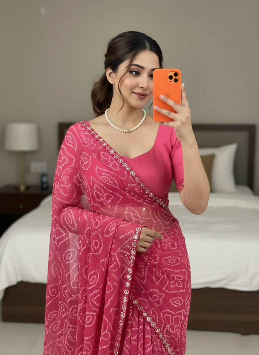 Teeya Creation Womens New Simply Daily Wear Georgette Saree-Pink