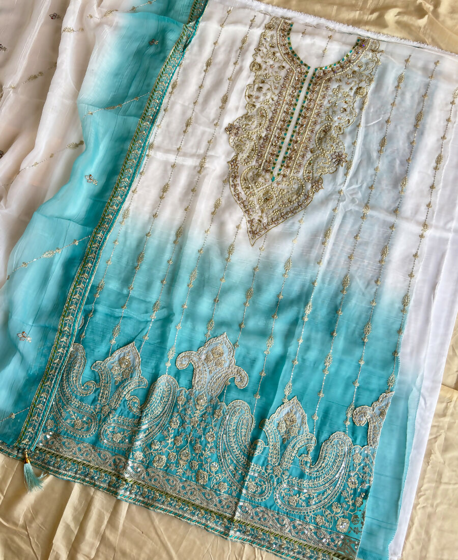 KC Designer Sky Blue Ombre Straight Suit For Women With Hand Embroidery