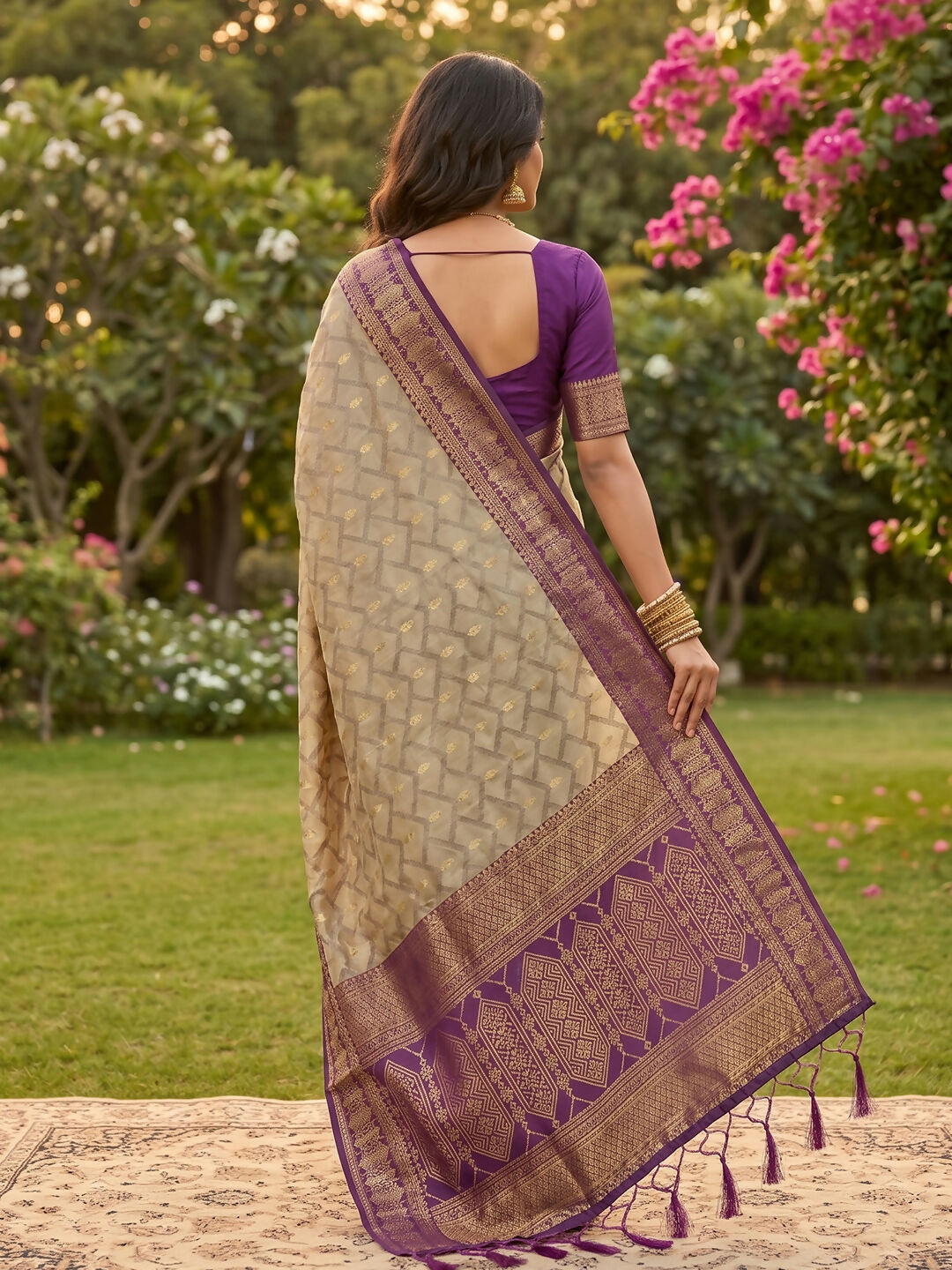 Shree Shyam Fashion Chiku With Purple Cotton Saree