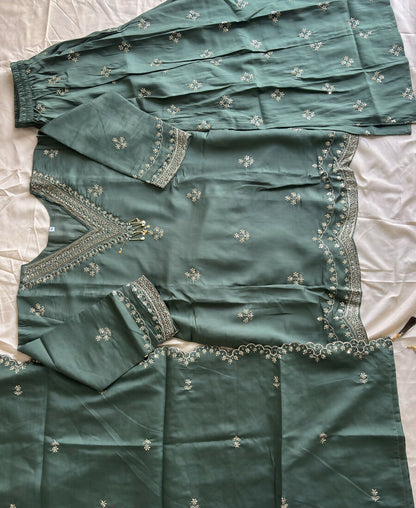 KC Roman Silk Palazzo Suit For Women Wedding Wear Green