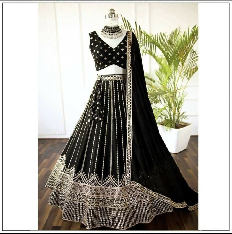 Lehenga Mart Black Faux Georgette Designer Bollywood Style Wedding Wear Lehenga Choli
