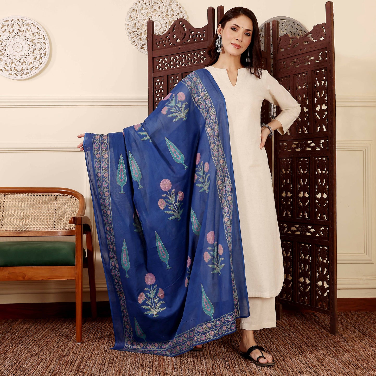 The52 Women's Gorgeous Solid Chanderi Silk Fabric Straight Kurta Pant and Dupatta Set