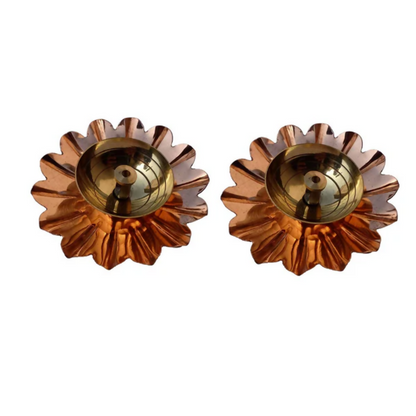 CraftVatika Lotus Puja Oil Lamp Stand For Pooja, Brown-Small