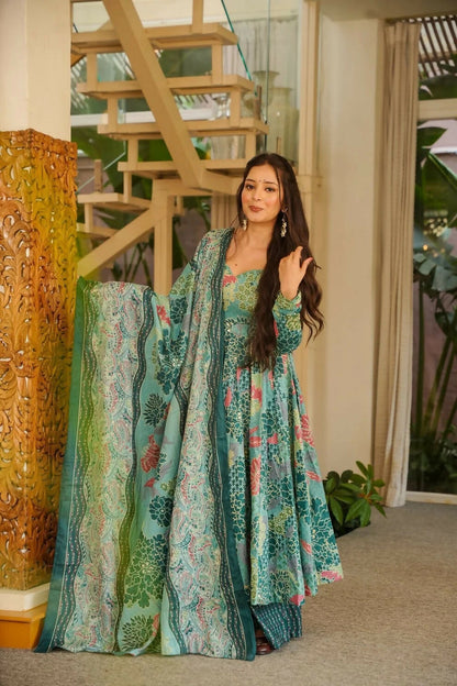 Aayaa Designer Cotton Silk Suit - Sky Blue