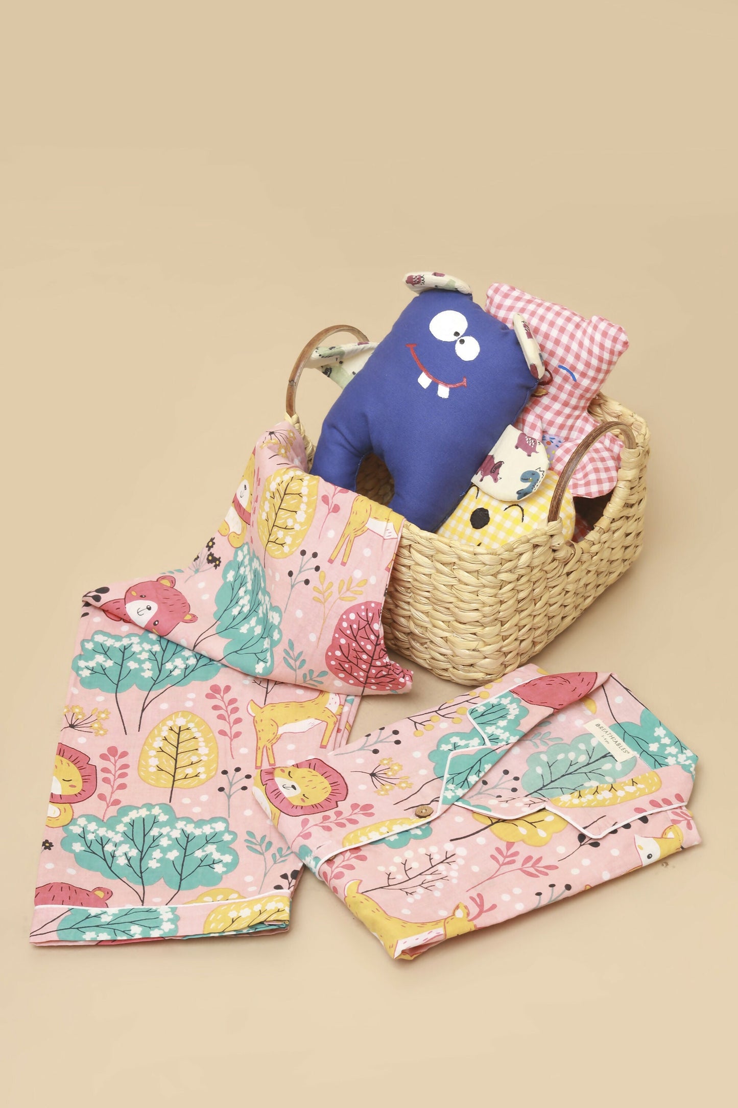 Breathables Kids Cotton Night Suit  Peach Lion & Teddy Shirt & Pyjama Co-Ord Set For Boys & Girls