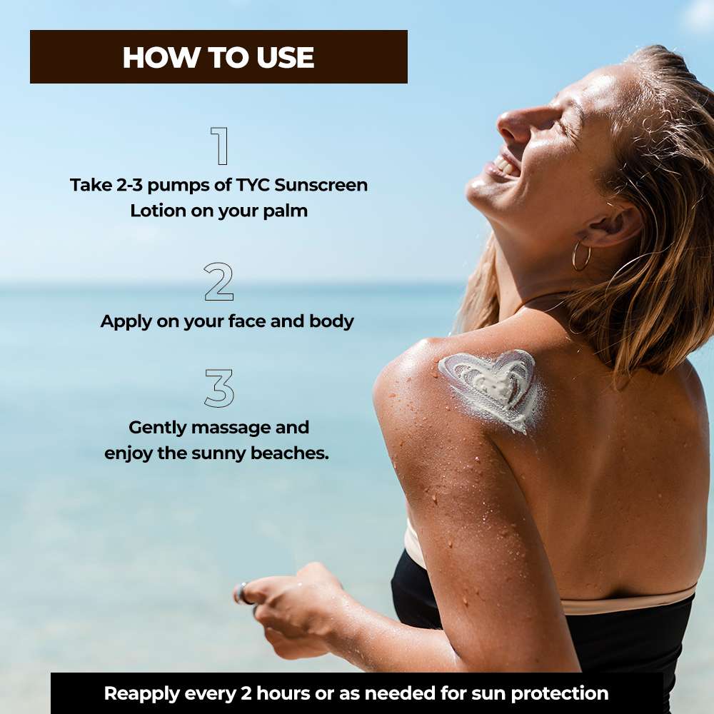 TYC Sunscreen Face & Body Lotion - Red Grapes, Coconut Oil & Niacinamide | SPF 60++++