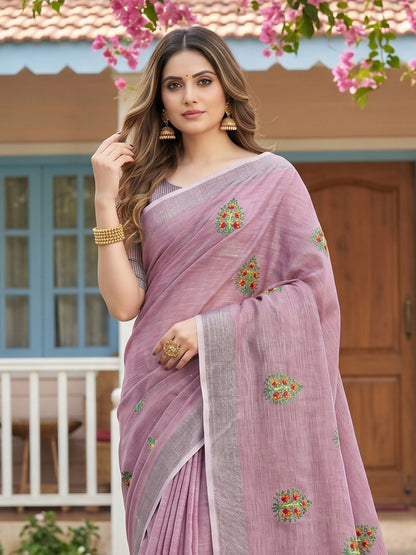 Shree Shyam Fashion Light Purple Linen Saree