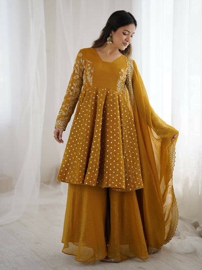 Teeya Creation Women'S New Trendy Embroidery Sequence Work Yellow Kurta Set