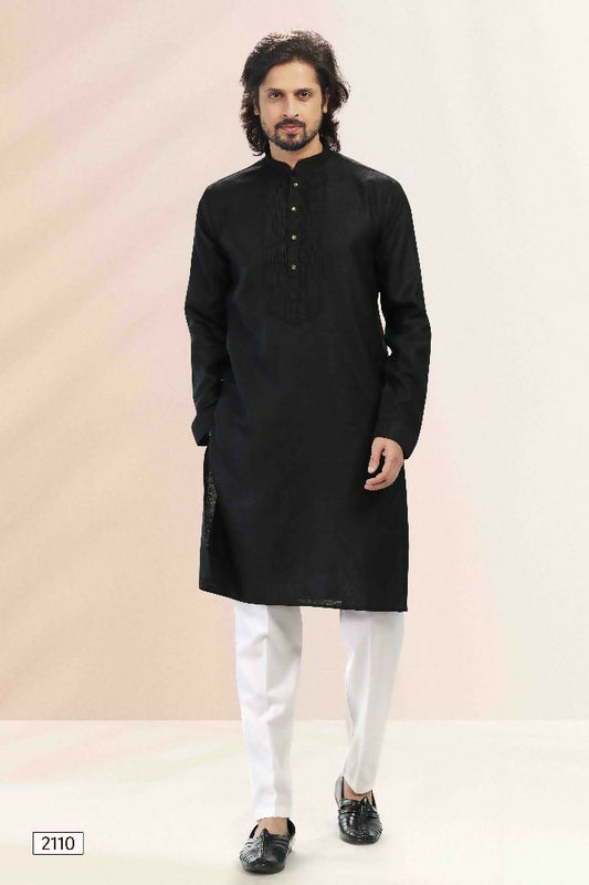Raivat Ethnic Linen Cotton Pintux Work Kurta Pajama In Black Colour