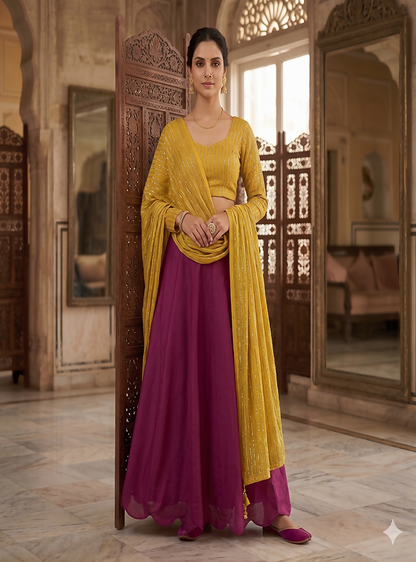 Teeya Creation Women's New Wine Designer Lehenga Choli Set with Sequin Embroidery Work
