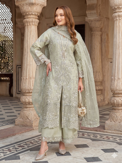 Teeya Creation Womens New Net With Heavy Embroiedery With Sequence Work Green Kurta Set