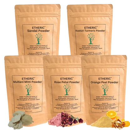 Etheric Face Pack Combo  Sandal, Rose, Orange Peel & Kasturi Turmeric Mask