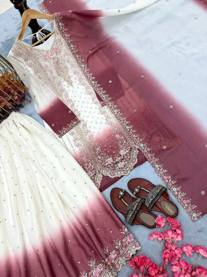 Teeya Creation New Trending Heavy Dual Tone Peding Star Georgette Pink Kurta Set