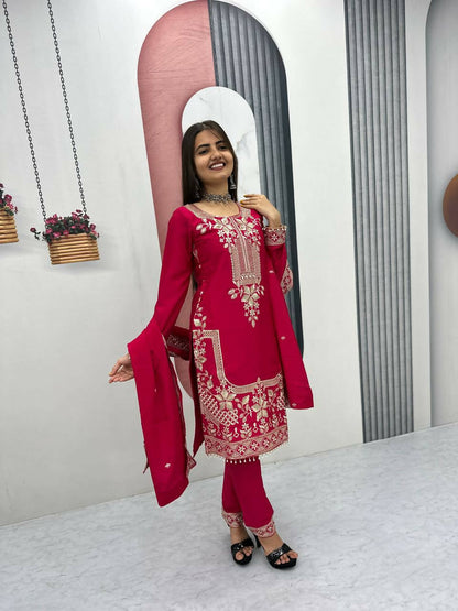 Teeya Creation Womens New Wedding Wear Heavy Embroidery Thread Work Pink Kurta Set