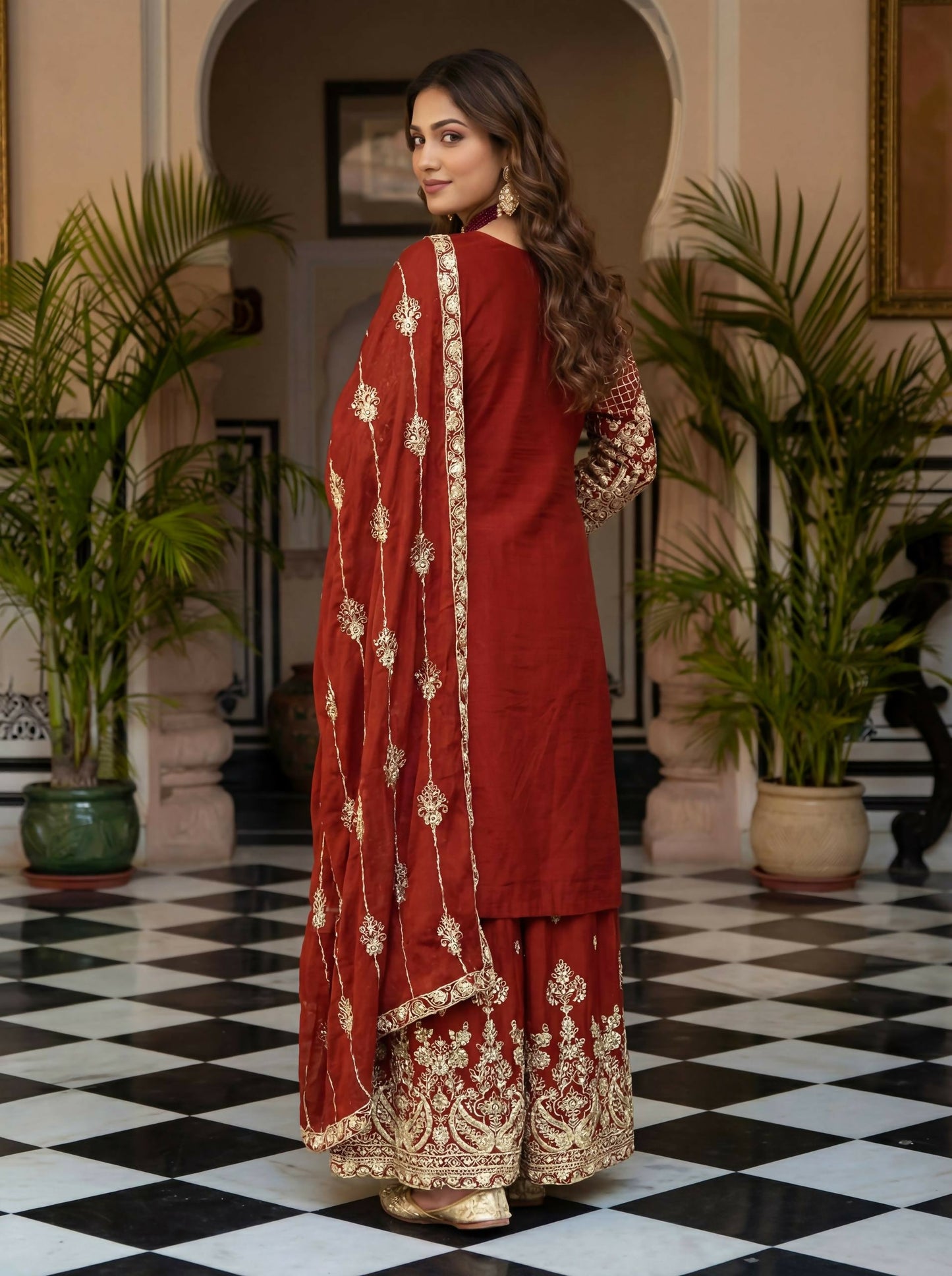 Teeya Creation New Trendy Traditional Wear Sharara with Heavy Border Dupatta Set - Orange