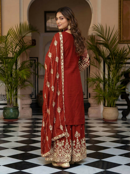 Teeya Creation New Trendy Traditional Wear Sharara with Heavy Border Dupatta Set - Orange