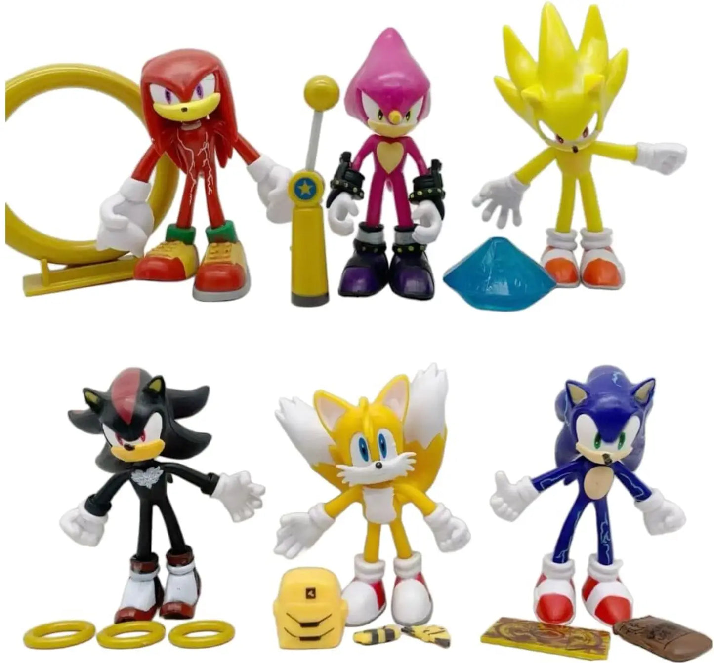 Sonic | Set of 6 Action Figures Set | Spike Sonic, Robo Sonic | 12.5 Cms |