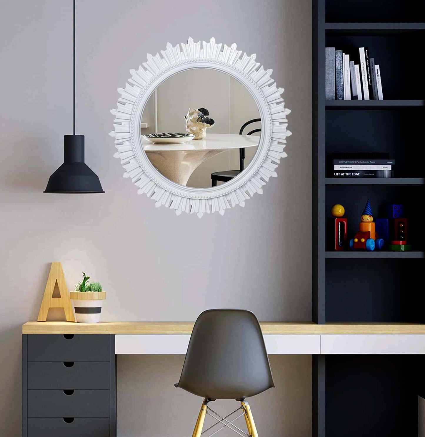 EFINITO Sunburst Wall Mirror, Decorative Framed Mirror for Bathroom, Bedroom, Living Room & Vanity (17 Inch)