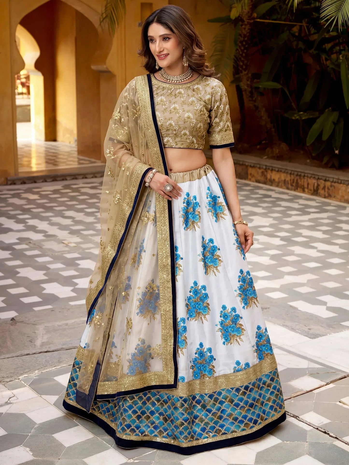 Tulsi Art Awesome Multi-Color Embroidered Silk Sangeet Wear Lehenga Choli