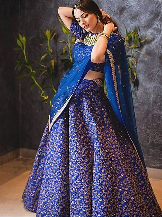 Tulsi Art Blue Zari Embroidered Silk Bridal Lehenga Choli