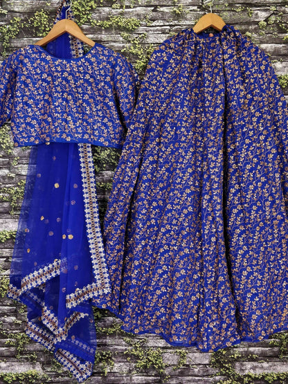 Tulsi Art Blue Zari Embroidered Silk Bridal Lehenga Choli