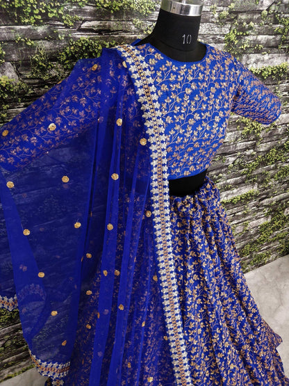 Tulsi Art Blue Zari Embroidered Silk Bridal Lehenga Choli