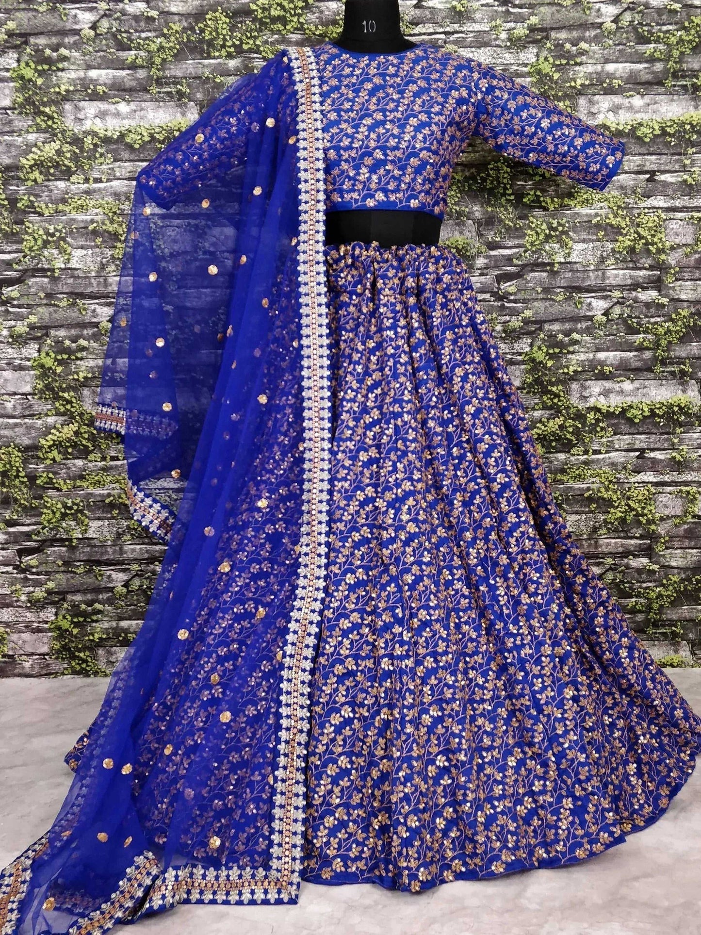 Tulsi Art Blue Zari Embroidered Silk Bridal Lehenga Choli