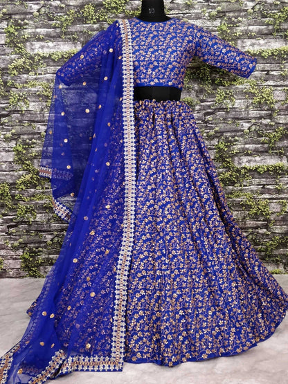 Tulsi Art Blue Zari Embroidered Silk Bridal Lehenga Choli