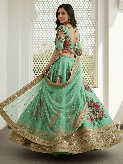 Tulsi Art Amazing Green Floral Printed Silk Traditional Lehenga Choli With Dupatta