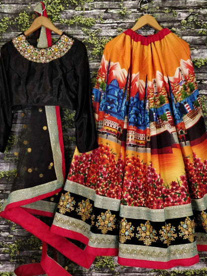 Tulsi Art Sabyasachi Multi-Color Digital Printed Silk Wedding Lehenga Choli