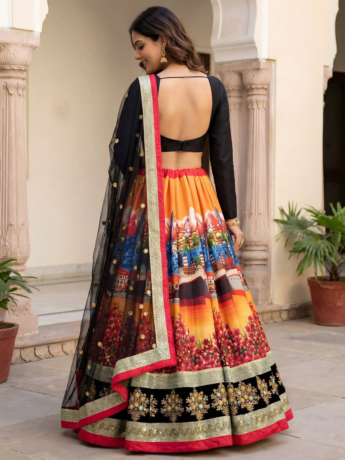 Tulsi Art Attractive Multicolor Floral Printed Silk Sangeet Wear Lehenga With Blouse