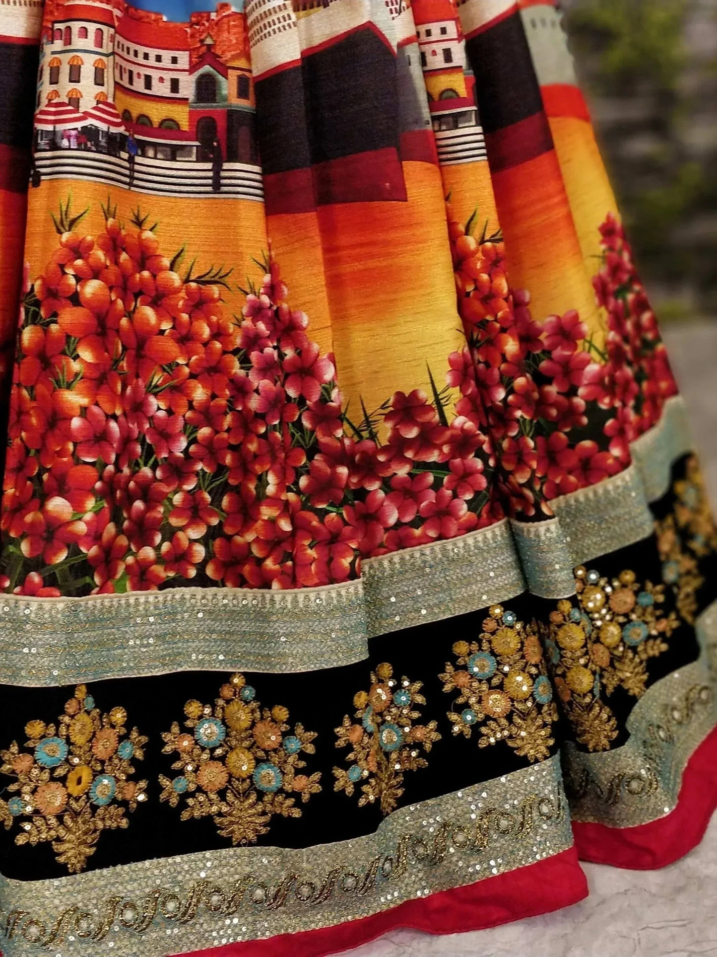 Tulsi Art Sabyasachi Multi-Color Digital Printed Silk Wedding Lehenga Choli