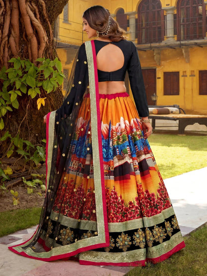 Tulsi Art Glowing Multicolor Embroidered Silk Festive Wear Lehenga Choli