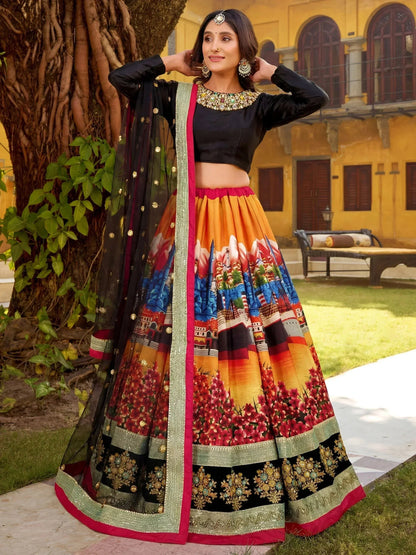 Tulsi Art Glowing Multicolor Embroidered Silk Festive Wear Lehenga Choli