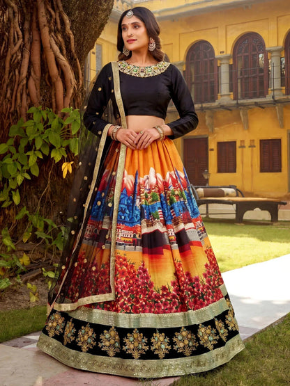 Tulsi Art Glowing Multicolor Embroidered Silk Festive Wear Lehenga Choli