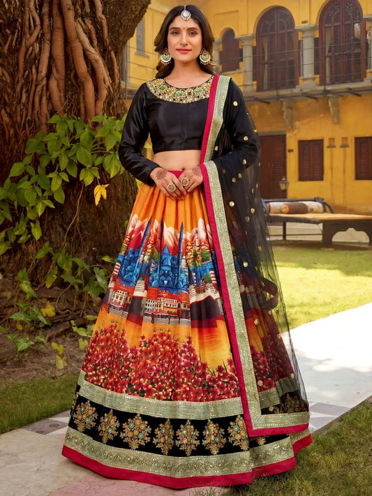 Tulsi Art Glowing Multicolor Embroidered Silk Festive Wear Lehenga Choli