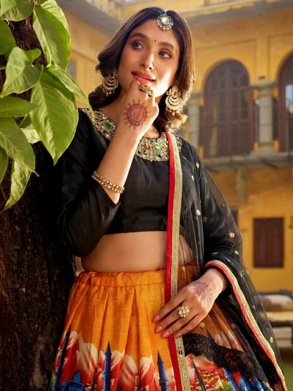 Tulsi Art Glowing Multicolor Embroidered Silk Festive Wear Lehenga Choli