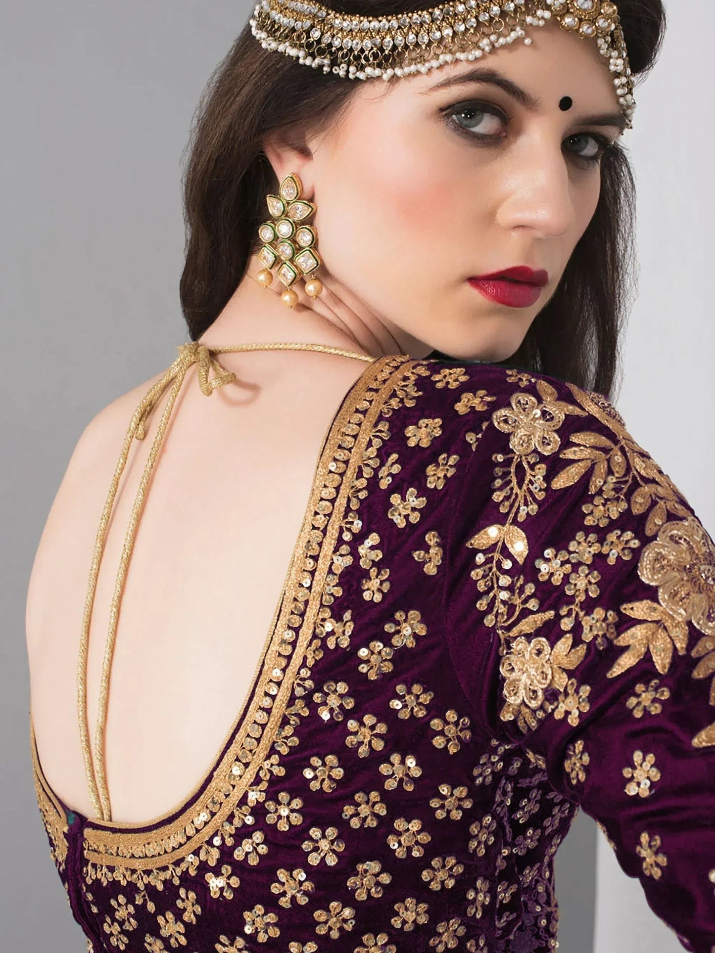 Tulsi Art Purple Embroidered Velvet Wedding Lehenga Choli With Dupatta