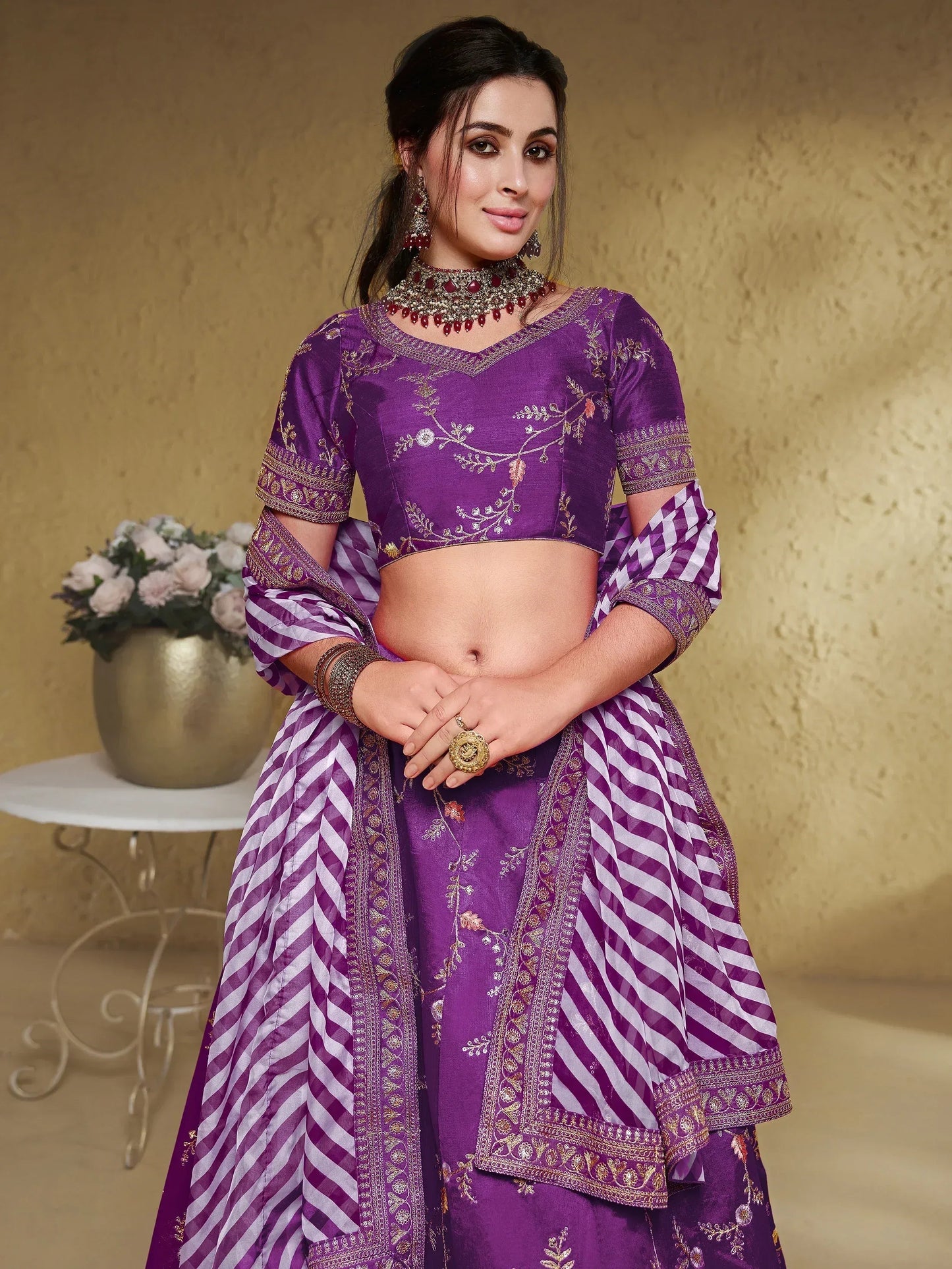 Tulsi Art Enchanting Purple Embroidered Silk Wedding Lehenga Choli With Dupatta