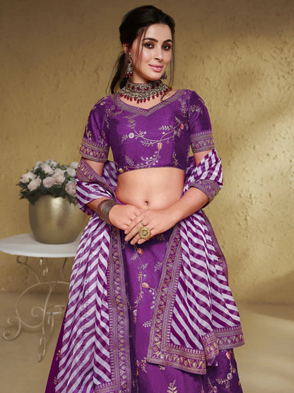 Tulsi Art Enchanting Purple Embroidered Silk Wedding Lehenga Choli With Dupatta
