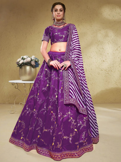Tulsi Art Enchanting Purple Embroidered Silk Wedding Lehenga Choli With Dupatta