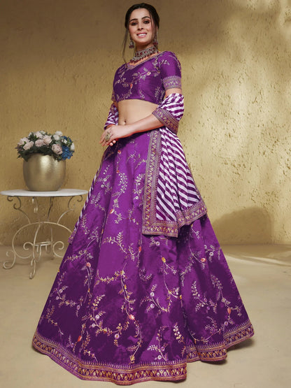 Tulsi Art Enchanting Purple Embroidered Silk Wedding Lehenga Choli With Dupatta