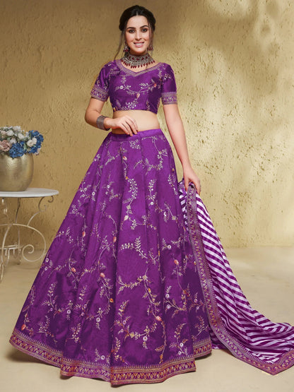 Tulsi Art Enchanting Purple Embroidered Silk Wedding Lehenga Choli With Dupatta