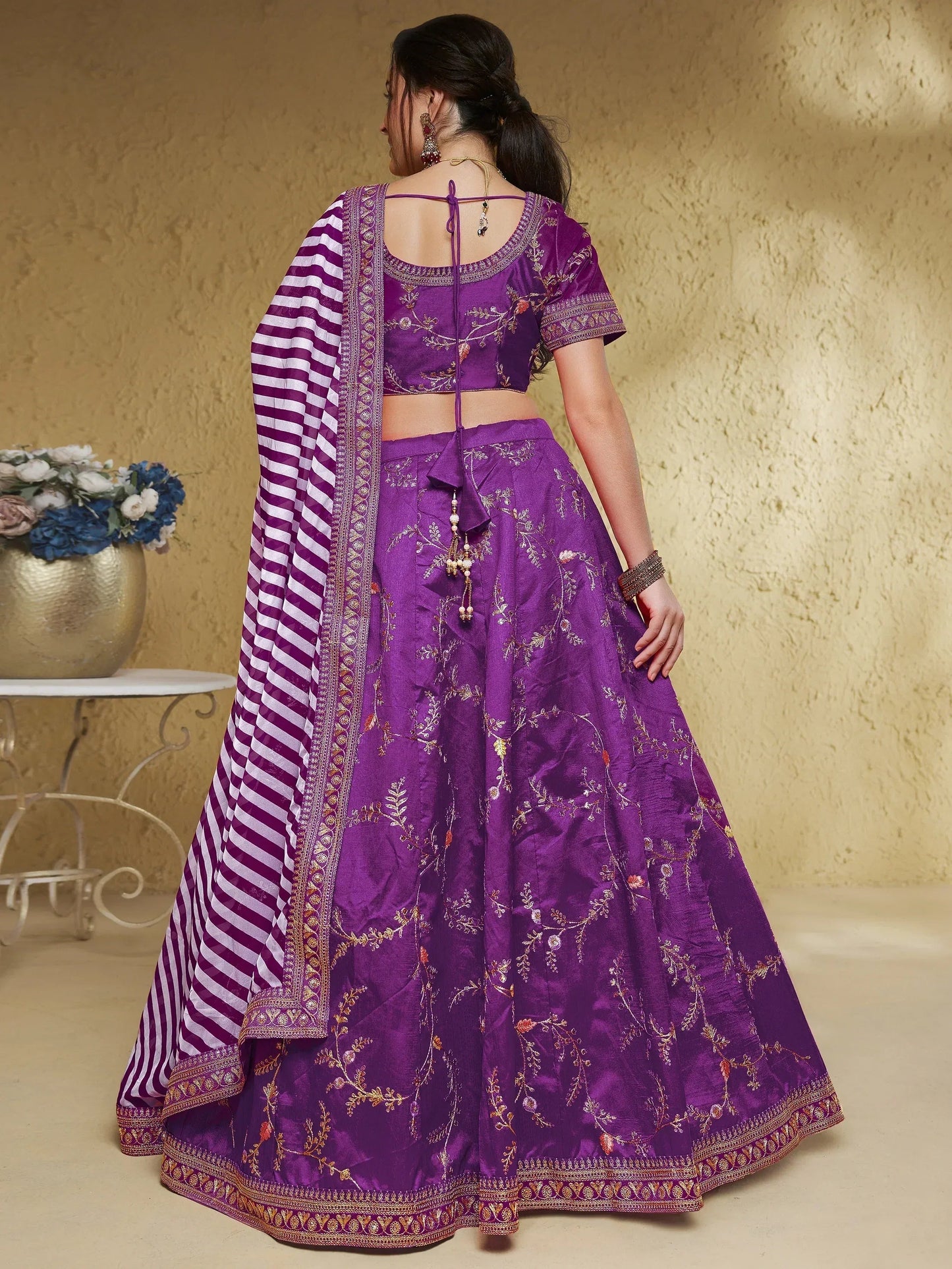 Tulsi Art Enchanting Purple Embroidered Silk Wedding Lehenga Choli With Dupatta