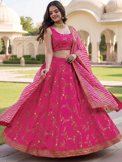 Tulsi Art Fantastic Pink Embroidered Silk Function Wear Lehenga Choli