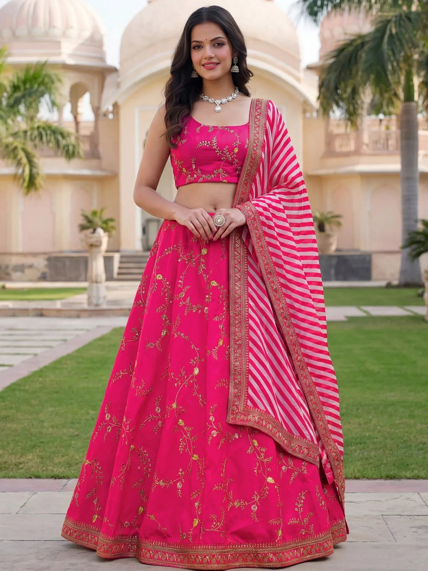 Tulsi Art Fantastic Pink Embroidered Silk Function Wear Lehenga Choli