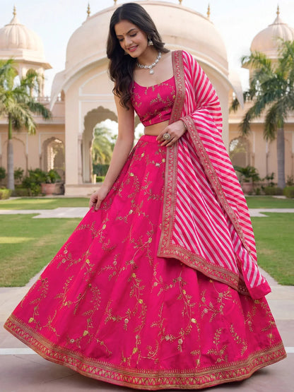 Tulsi Art Fantastic Pink Embroidered Silk Function Wear Lehenga Choli