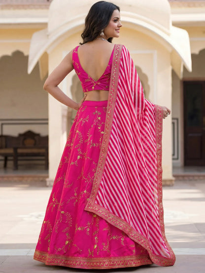 Tulsi Art Fantastic Pink Embroidered Silk Function Wear Lehenga Choli