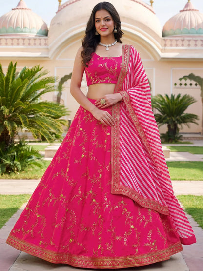 Tulsi Art Fantastic Pink Embroidered Silk Function Wear Lehenga Choli